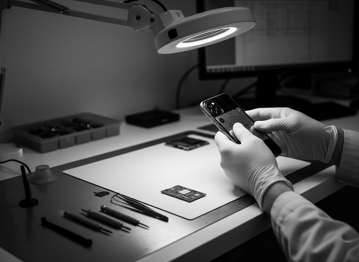 Certified technician inspecting a device